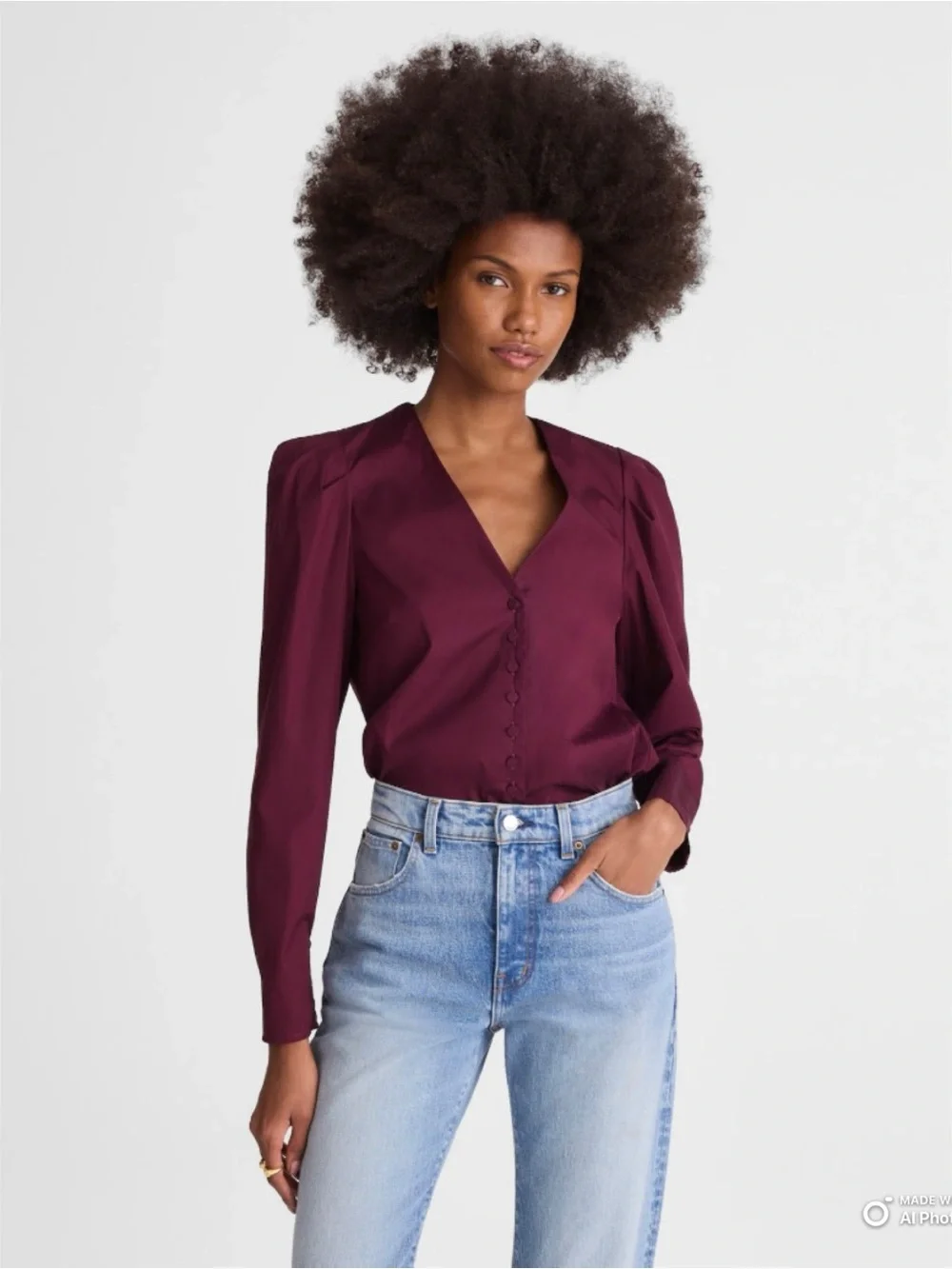 Madewell Medium V-Neck Button Front Top With Neck Tie in Dark Pomegranate NWOT